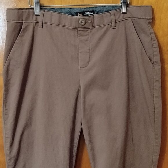 Lee Regular Fit Tapered Leg Mid Rise Striped Brown Jeans Sz 14 Elastic Ankle - Picture 3 of 6